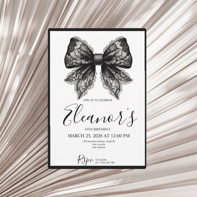Personalised 18th Black Bow Birthday Invitation (Creator Uploaded)