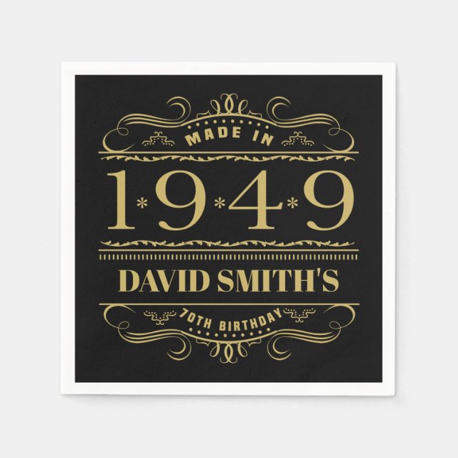 Personalised 1949 70th Birthday Napkin (Front)