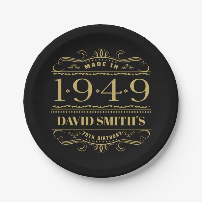 Personalised 1949 70th Birthday Paper Plate (Front)