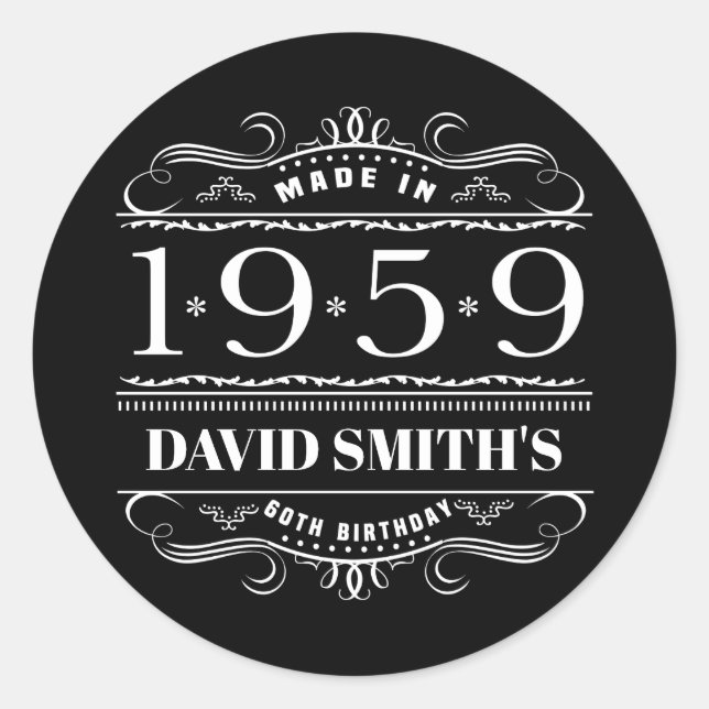Personalised 1959 Birthday For Men Classic Round Sticker (Front)