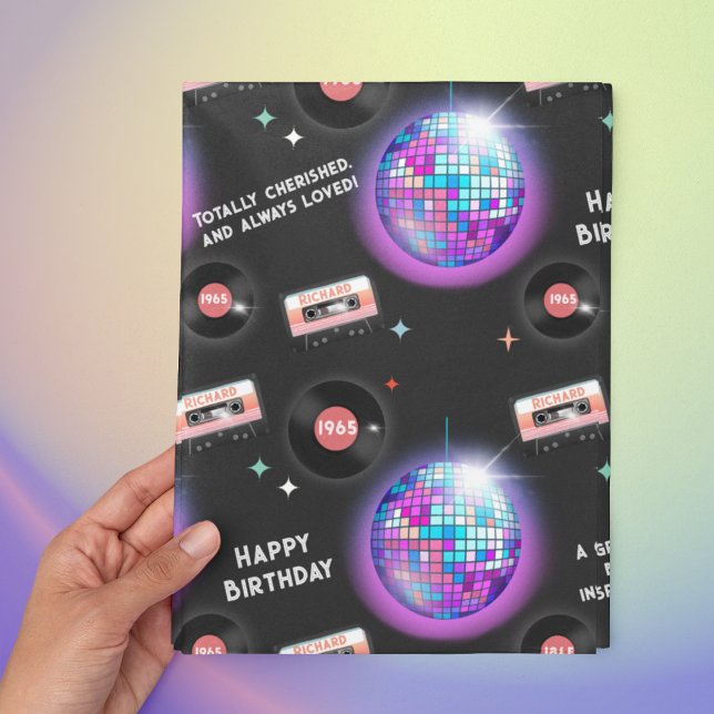 Personalised 1960's Birthday Disco Groovy Retro  Wrapping Paper Sheet (Disco-inspired birthday gift wrap for 1960s music lovers. Party on! )