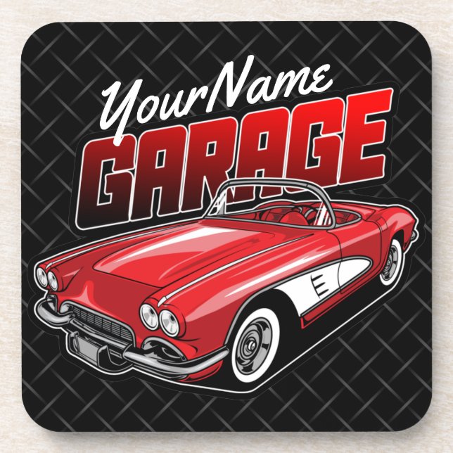 Personalised 1961 C1 Red Classic Sports Car Garage Coaster (Front)