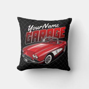 Personalised 1961 C1 Red Classic Sports Car Garage Cushion