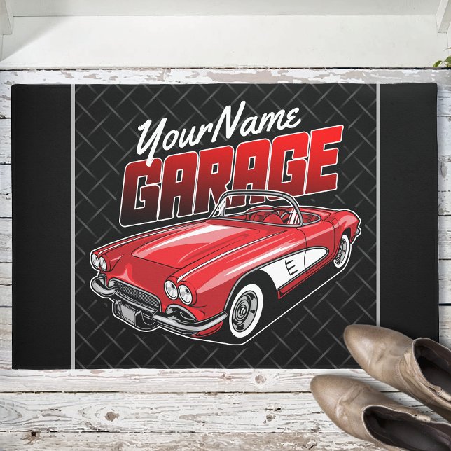 Personalised 1961 C1 Red Classic Sports Car Garage Doormat (Creator Uploaded)