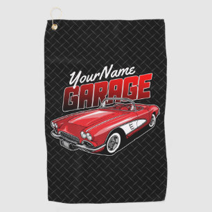 Personalised 1961 C1 Red Classic Sports Car Garage Golf Towel