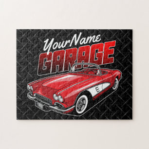Personalised 1961 C1 Red Classic Sports Car Garage Jigsaw Puzzle