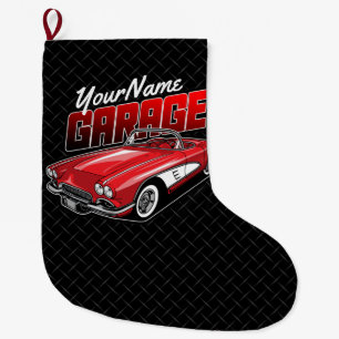 Personalised 1961 C1 Red Classic Sports Car Garage Large Christmas Stocking