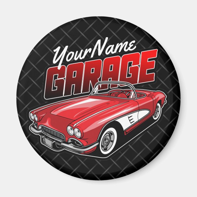 Personalised 1961 C1 Red Classic Sports Car Garage Magnet (Front)