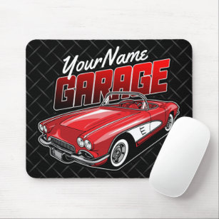 Personalised 1961 C1 Red Classic Sports Car Garage Mouse Mat