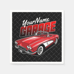 Personalised 1961 C1 Red Classic Sports Car Garage Napkin