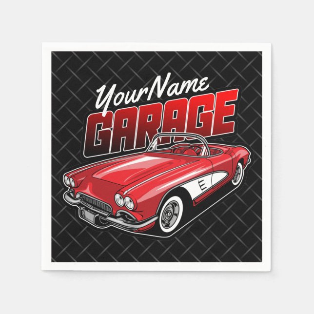 Personalised 1961 C1 Red Classic Sports Car Garage Napkin (Front)