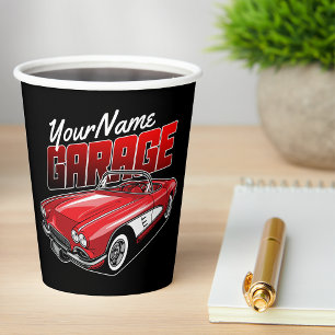Personalised 1961 C1 Red Classic Sports Car Garage Paper Cups