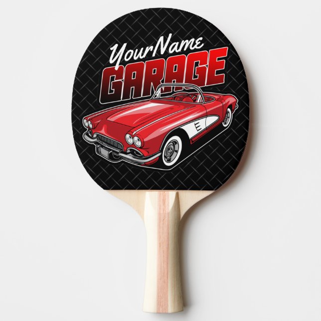 Personalised 1961 C1 Red Classic Sports Car Garage Ping Pong Paddle (Front)