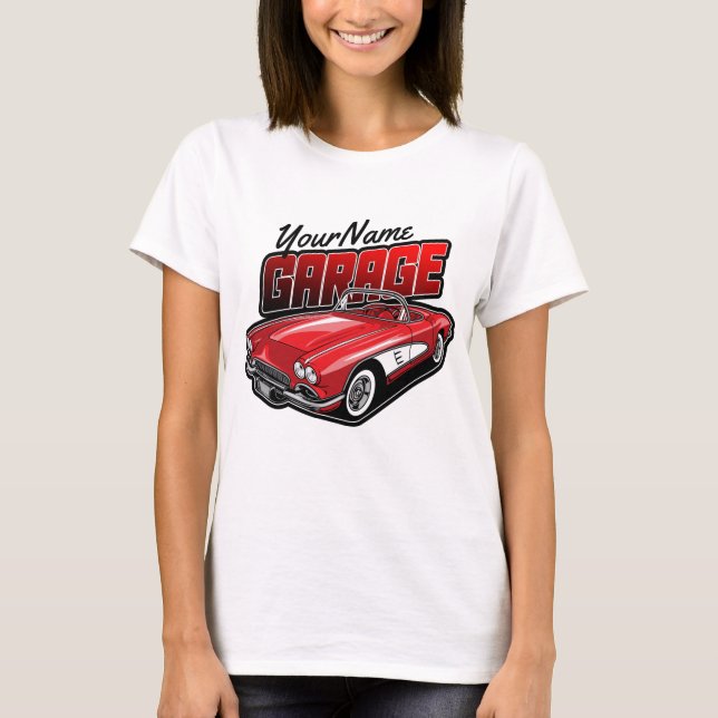 Personalised 1961 C1 Red Classic Sports Car Garage T-Shirt (Front)