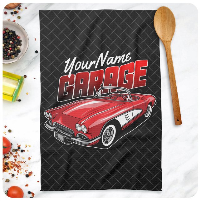 Personalised 1961 C1 Red Classic Sports Car Garage Tea Towel (Creator Uploaded)