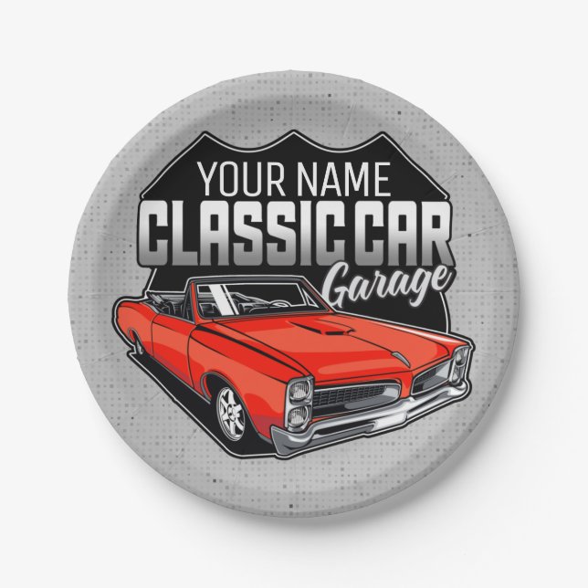 Personalised 1966 Convertible Classic Car Garage Paper Plate (Front)
