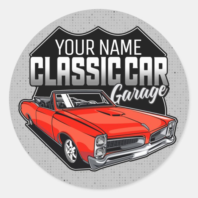 Personalised 1966 Convertible Classic Car Garage Round Sticker (Front)