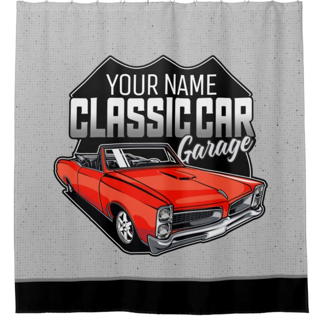 Personalised 1966 Convertible Classic Car Garage Shower Curtain (Front)