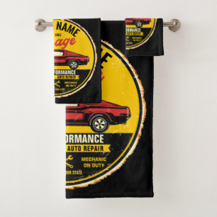 Personalised 1967 Fastback Red Classic Car Garage  Bath Towel Set