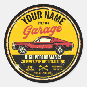 Personalised 1967 Fastback Red Classic Car Garage Classic Round Sticker