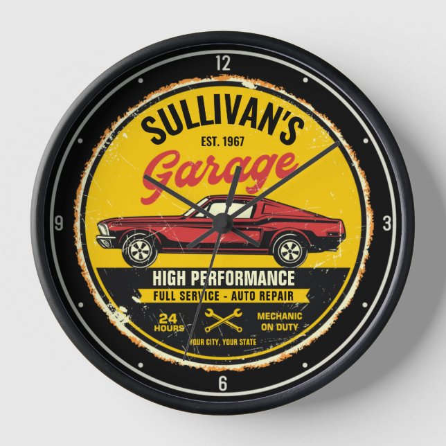 Personalised 1967 Fastback Red Classic Car Garage Clock (Front)