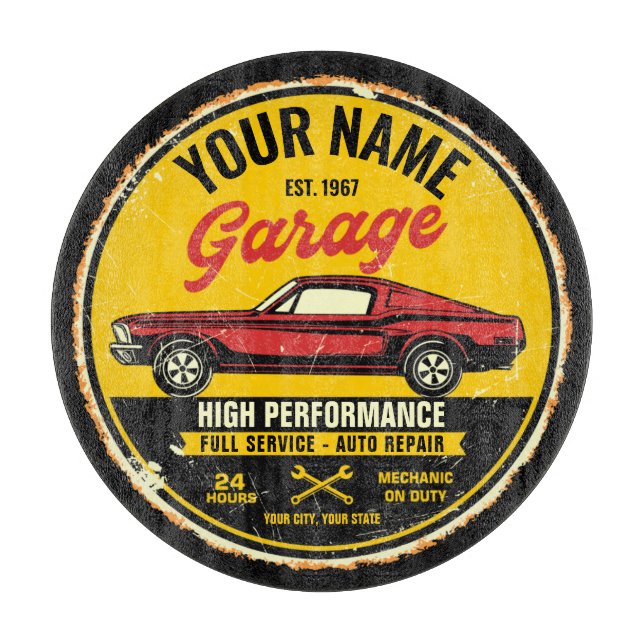 Personalised 1967 Fastback Red Classic Car Garage  Cutting Board (Front)