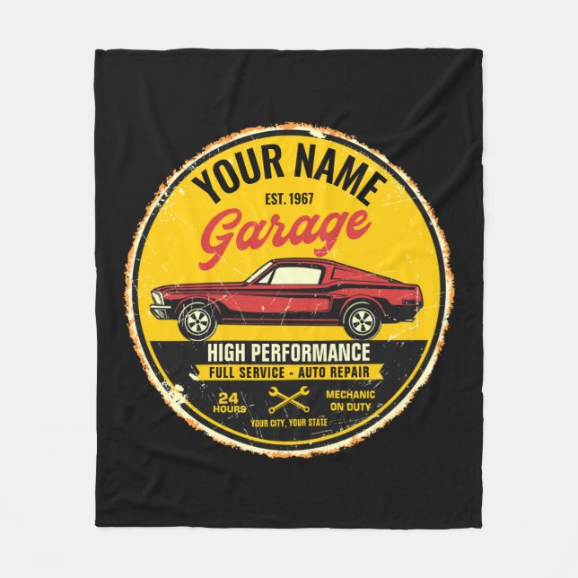 Personalised 1967 Fastback Red Classic Car Garage  Fleece Blanket (Front)