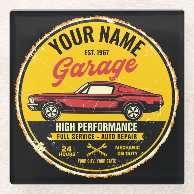 Personalised 1967 Fastback Red Classic Car Garage  Glass Coaster (Front)