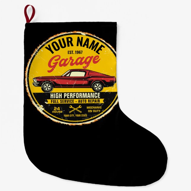 Personalised 1967 Fastback Red Classic Car Garage  Large Christmas Stocking (Front)