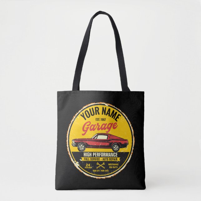 Personalised 1967 Fastback Red Classic Car Garage  Tote Bag (Front)