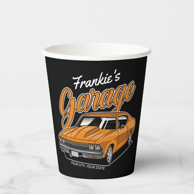 Personalised 1968 396 Classic Muscle Car Garage Paper Cups (Front)