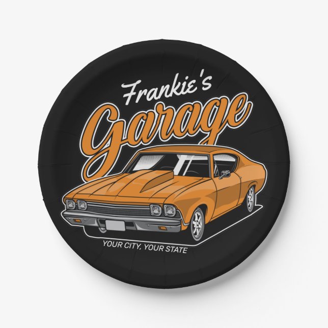 Personalised 1968 396 Classic Muscle Car Garage Paper Plate (Front)