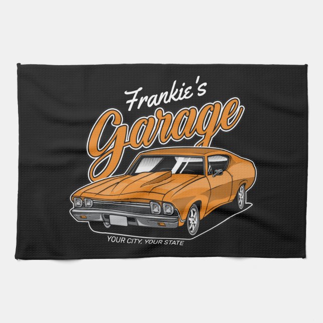 Personalised 1968 396 Classic Muscle Car Garage Th Tea Towel (Horizontal)