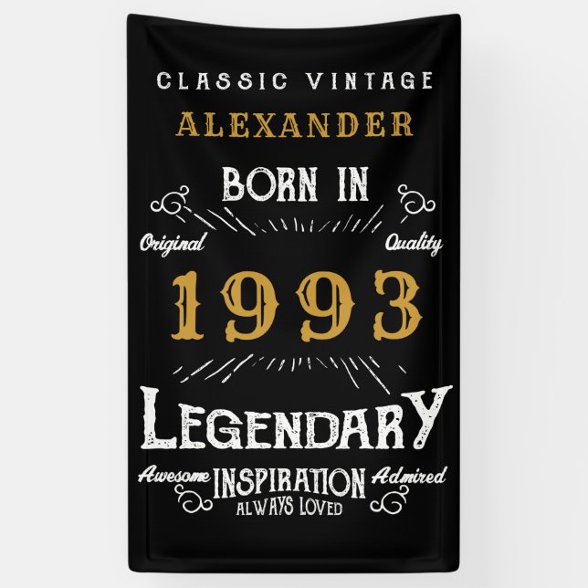 Personalised 1993 30th Birthday Add Name Legendary Banner (Vertical)