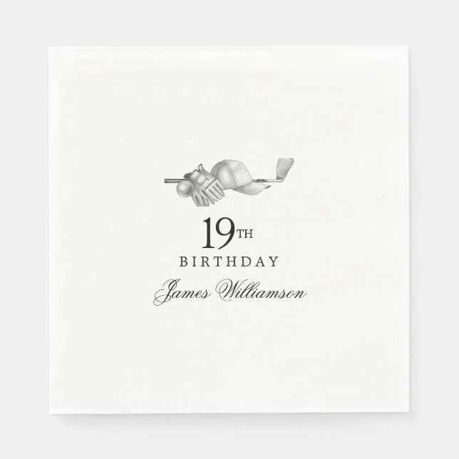 Personalised 19th Birthday Party Golf Theme Napkin (Front)