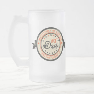 Personalised #1 DAD Vintage Label Frosted Glass Beer Mug