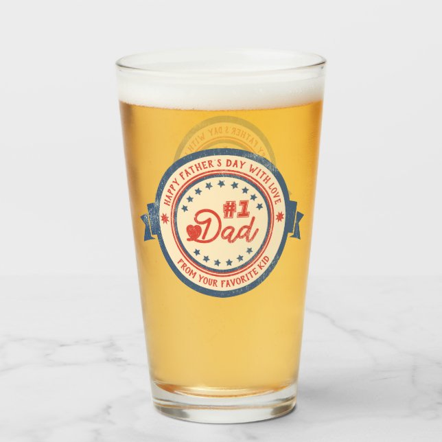Personalised #1 DAD Vintage Label Glass (Front Filled)