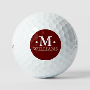 Personalised 1-letter Monogram Dark Red Circle Golf Balls