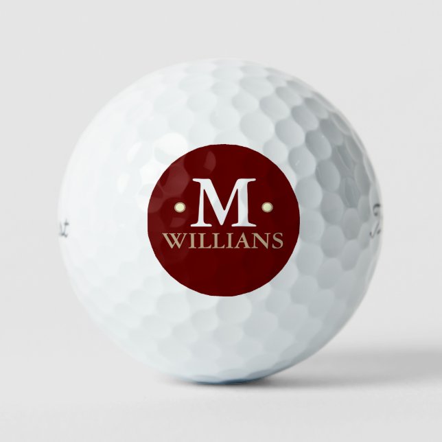 Personalised 1-letter Monogram Dark Red Circle Golf Balls (Front)