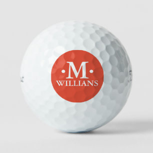 Personalised 1-letter Monogram Orange Red  Golf Balls