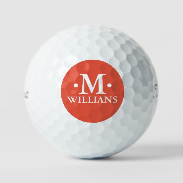 Personalised 1-letter Monogram Orange Red  Golf Balls (Front)