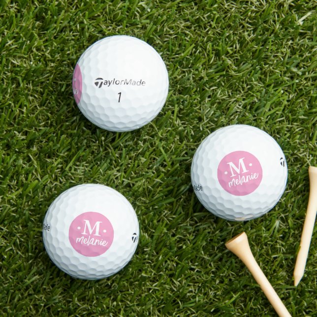 Personalised 1-letter Monogram Pink Circle Golf Balls (Insitu Grass)