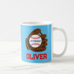 Personalised #1 Pitcher Boy's Baseball Coffee Mug