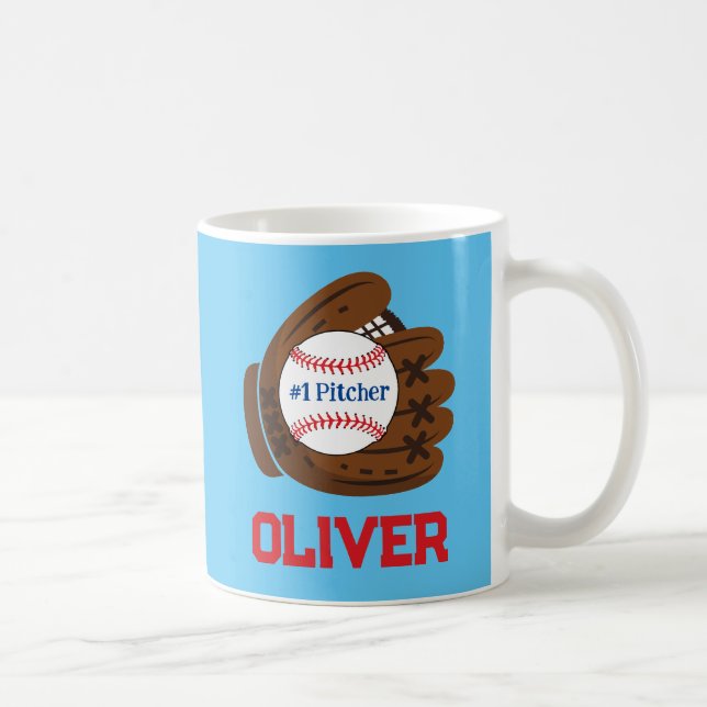Personalised #1 Pitcher Boy's Baseball Coffee Mug (Right)