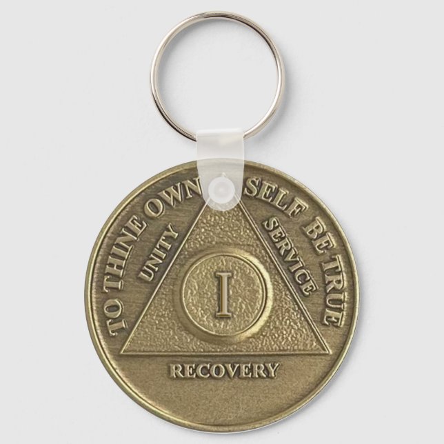 Personalised 1 Year Sober Anniversary Coin Key Ring (Front)
