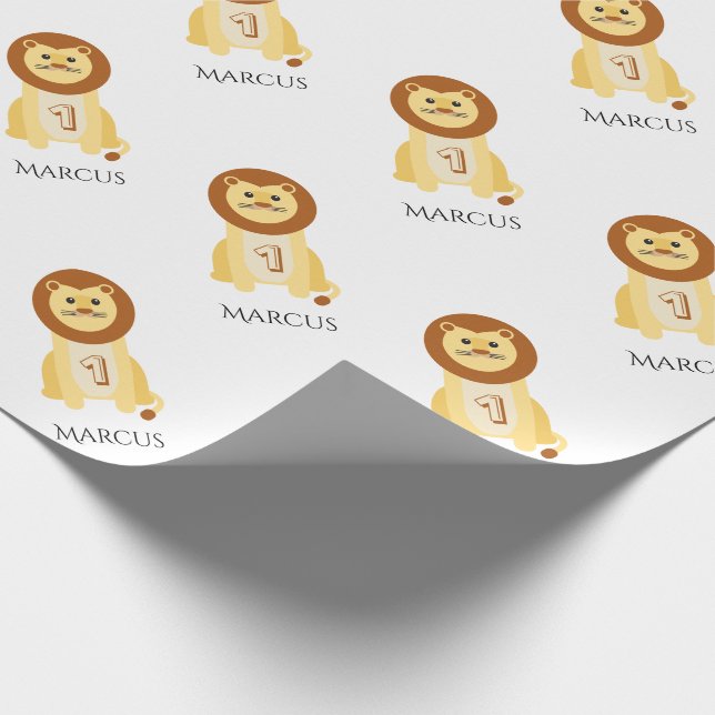 Personalised 1st Birthday baby animal lion Wrapping Paper (Corner)