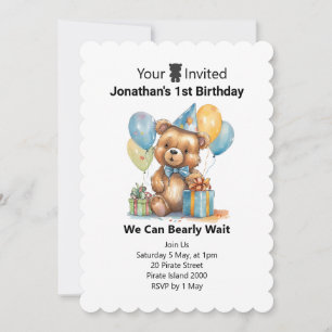 personalised 1st Birthday balloons Invitation
