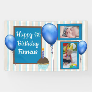 Personalised 1st Birthday Banner for Boy's Blue
