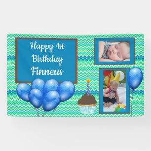 Personalised 1st Birthday Banner for Boy's Blue