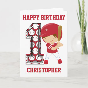 Personalised 1st Birthday Baseball Batter Red Card
